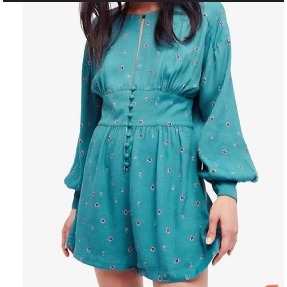 Free People Green Dainty Floral Print Love Grows Romper Jumpsuit Size large